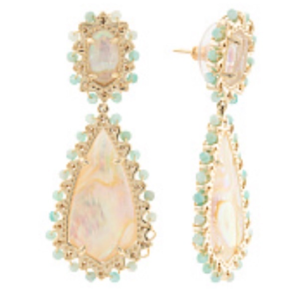 NWT Kendra Scott Beaded Camry Gold Statement Earrings in Iridescent Mix - Picture 2 of 7